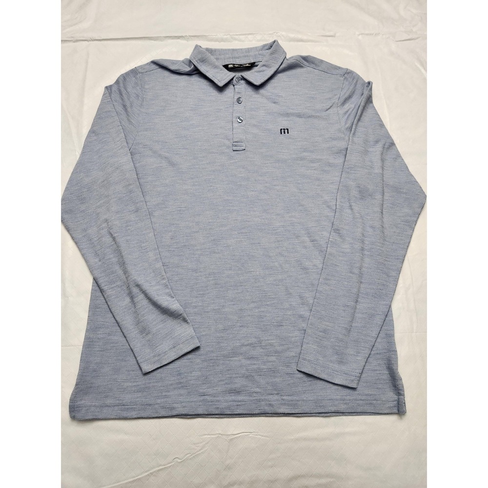 TravisMathew Polo Shirt Mens Large Blue Heather Long Sleeve Golf Performance